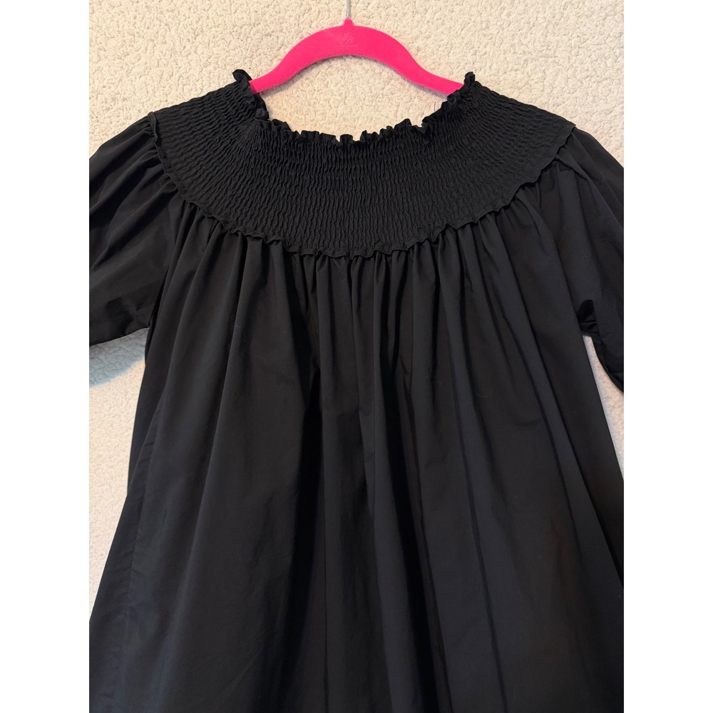 Blanc Studio Babydoll Dress Womens Black Smocked Tiered Ruffle Sleeve Mini - Picture 7 of 13